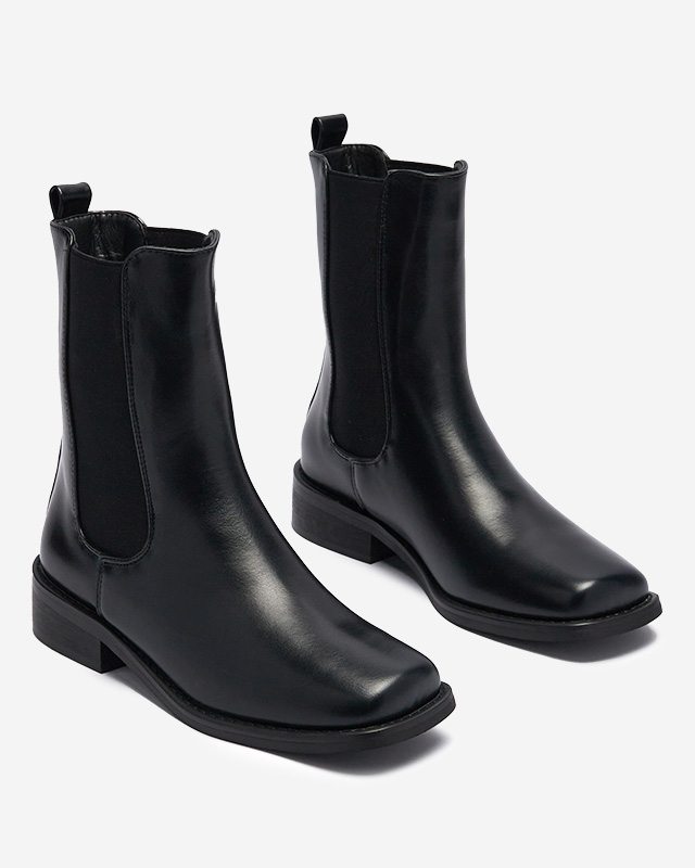 Hohe Damenstiefel mit eckiger Kappe aus schwarzem Sudis- Footwear