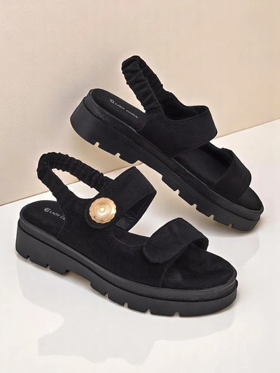Royalfashion Anthea Nero Damen Sandalen - schwarzes Wildleder, 5 cm Plateau