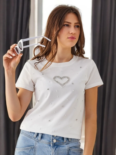 Royalfashion Жіноча бавовняна футболка з бісерами у формі серця