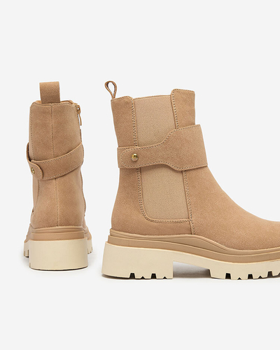 Royalfashion Beige Damenstiefel mit Zierriemen Doasa