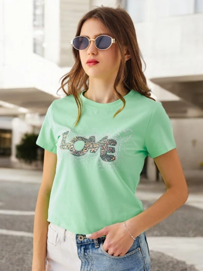 Royalfashion Damen Baumwoll-T-Shirt LOVE mit Strass