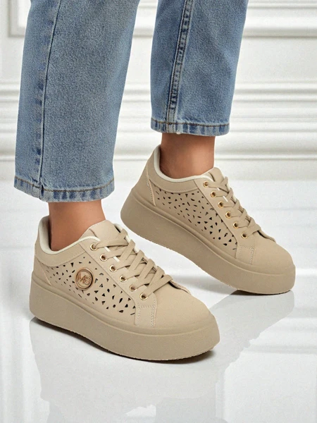 Cleo Ecru Platino – beige Plateausneakers Royalfashion Öko-Leder