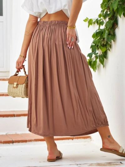 Royalfashion Damen Woven Midi Sommerrock leicht und fließend mit zwei Taschen