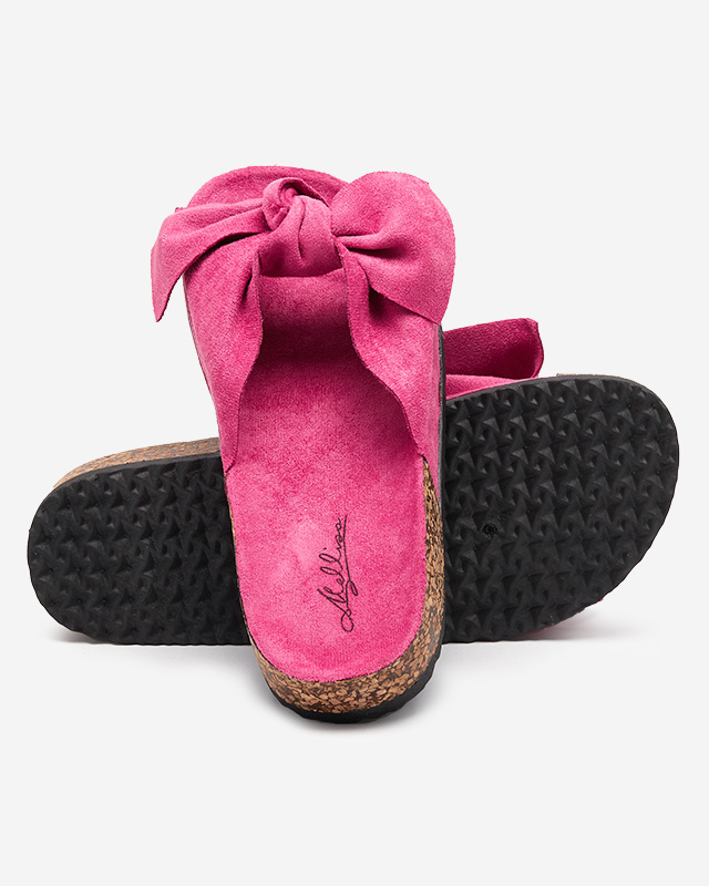 Fuchsia Damen-Flip-Flops aus Öko-Wildleder mit Schleife Xeria - Schuhe
