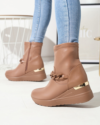 Hellbraune Damenstiefel auf Anker mit Kette Fefricca- Footwear