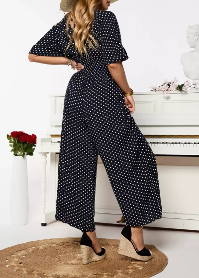 Темно-синій довгий жіночий костюм в горох - Одяг