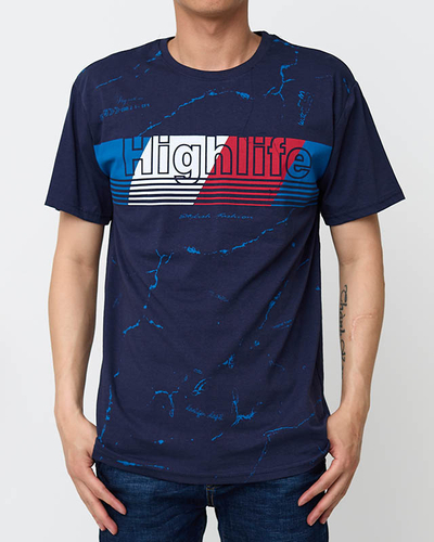 Marineblaues Herren-T-Shirt mit Aufdruck - Kleidung