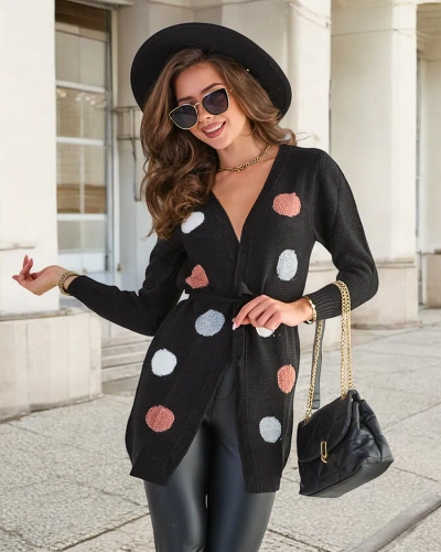 Schwarzer Damen-Knoten-Cardigan mit Farbpins - Kleidung