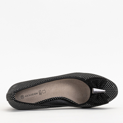 Schwarze Damenpumps mit weißen Punkten mit Schleife Verima - Schuhe