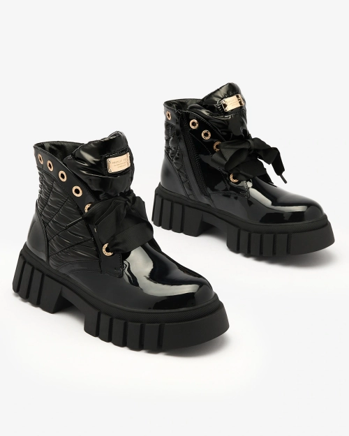 Чоботи стьобані лаковані жіночі чорні Alefro Royalfashion