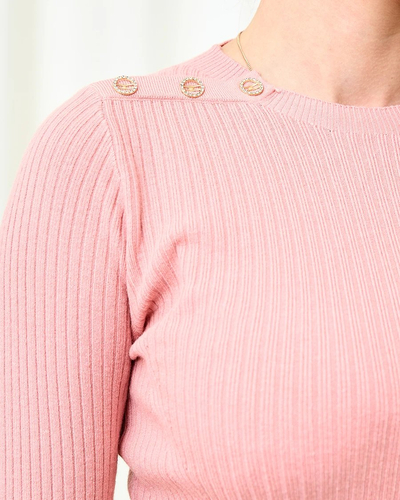 Royalfashion Rosa Damenpullover mit goldenen Knöpfen