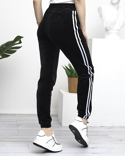 Schwarze Damen-Velours-Trainingsanzüge mit Streifen - Kleidung