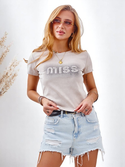 Royalfashion Damen Baumwoll-T-Shirt mit Strasssteinen MISS