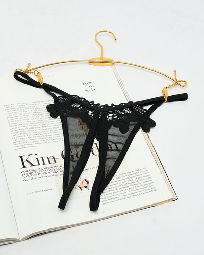 Royalfashion Жіночі мереживні трусики-стрінги чорного кольору