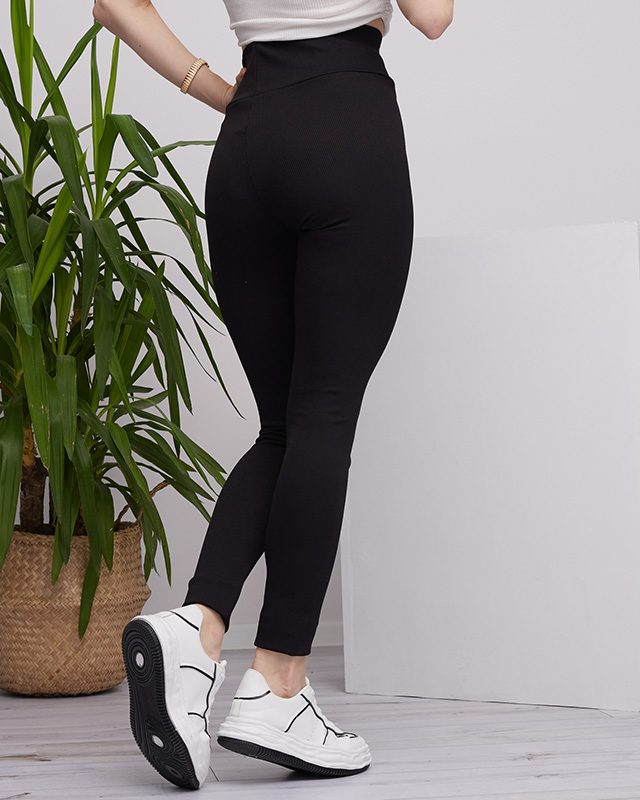 Schwarze gerippte Damen-Leggings mit rosa Aufschriften - Kleidung