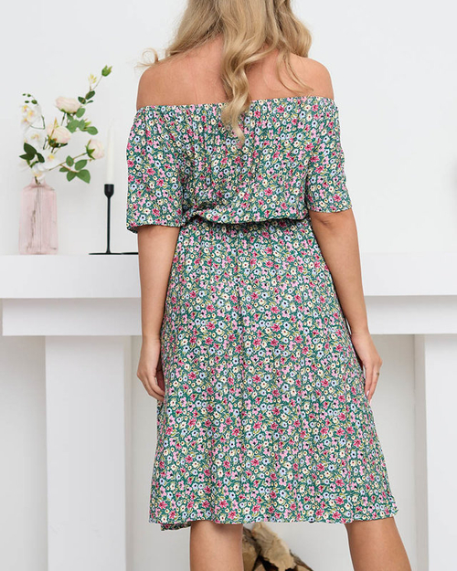 Жіноча зелена коротка літня сукня з різнокольоровими квітами - Одяг