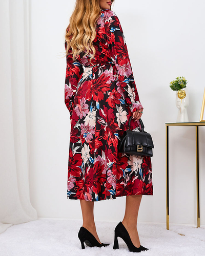 Royalfashion Rot und burgunderrot gemustertes Maxikleid für Damen