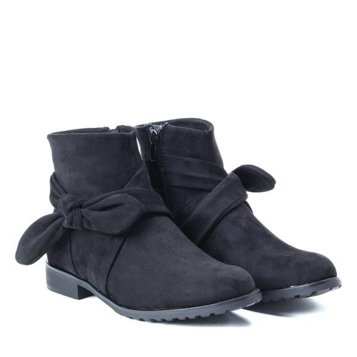 Czarne, zamszowe botki z kokardą - Obuwie