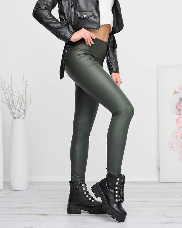 Grüne Kunstleder-Leggings für Damen - Kleidung