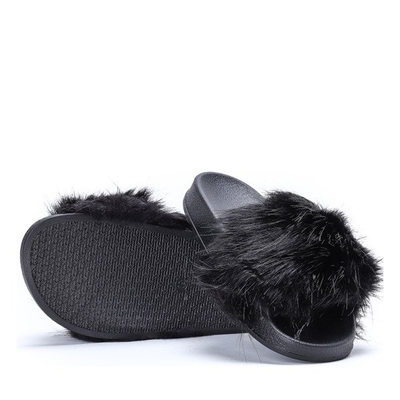 Black Fur Slippers Millie - Schuhe