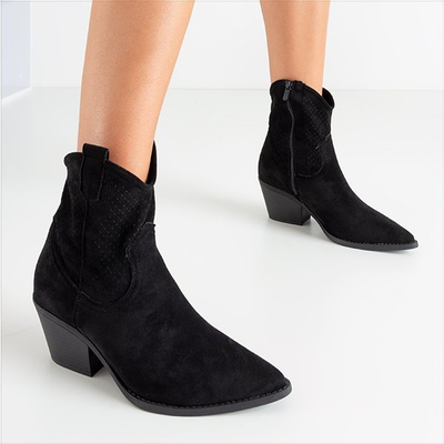 Schwarze durchbrochene Stiefel a'la Cowboystiefel Bakkerom - Schuhe