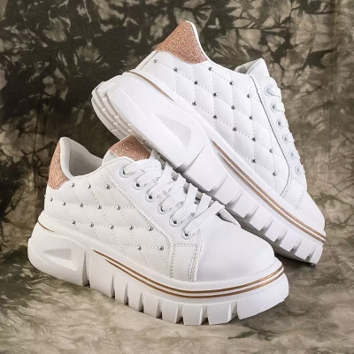 OUTLET Weiße Damen-Sneaker mit goldenem Glitzer-Einsatz Jemen - Schuhe