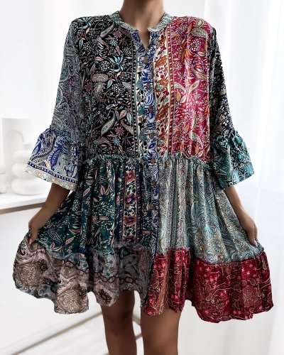 Royalfashion Gemustertes buntes kurzes Damenkleid