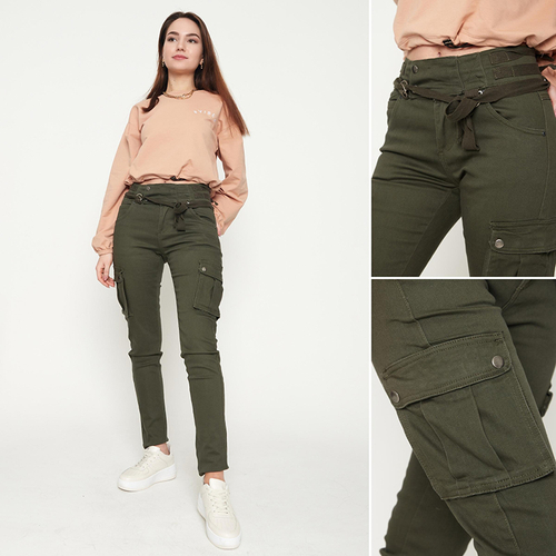 Темно-зелені жіночі штани-карго