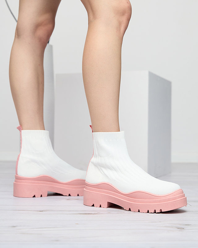 Damenstiefel auf einer dickeren Sohle in Weiß und Pink von Korlic-Shoes