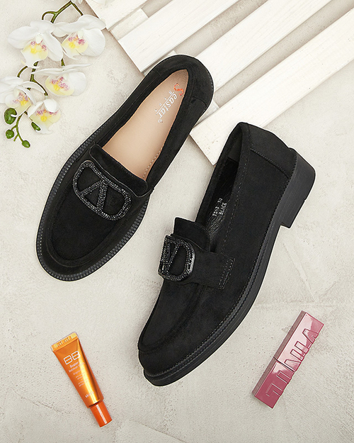 Чорні жіночі мокасини з орнаментом Fogras- Footwear