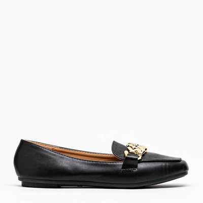 Schwarzer Damen-Mokassin mit Prägung und einer Kette an der Spitze - Schuhe