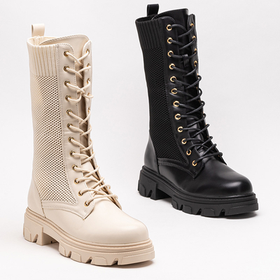 Durchbrochene schwarze Damen-Schnürstiefel Buhomi - Schuhe