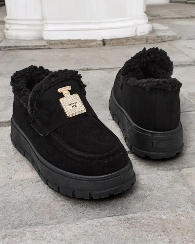 Schwarze Kalliope-Schuhe mit Plattform und Fell