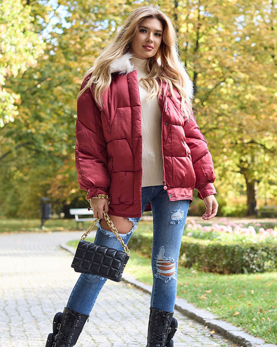 Maroon Damen-Winterjacke mit synthetischer Daunenfüllung - Kleidung