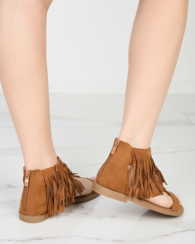 OUTLET Damensandalen mit Fransen in Camel Clov-Schuhe