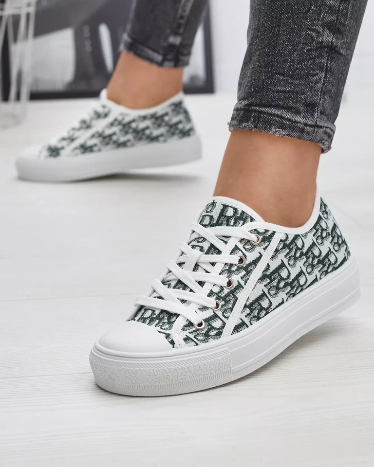 Weiße Damen-Sneaker mit grünem Aufdruck - Schuhe