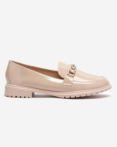 Lackierte Damenmokassins mit Ornament in Beige Horiff- Footwear