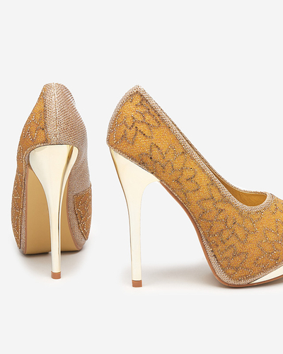 Vida goldene Damen Brokat Pumps mit Zirkonia - Schuhe