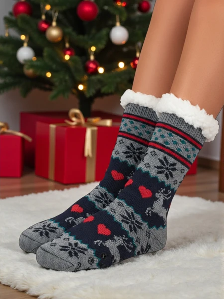 Damen Socken Aurora Mehrfarbig Gestrickt mit Warmem Fell