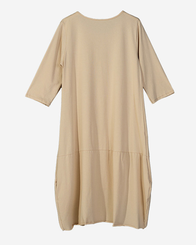 Beiges Damenkleid mit Aufdruck und abgeschnittenem Saum - Kleidung