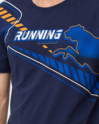 Marineblaues bedrucktes T-Shirt für Herren - Kleidung