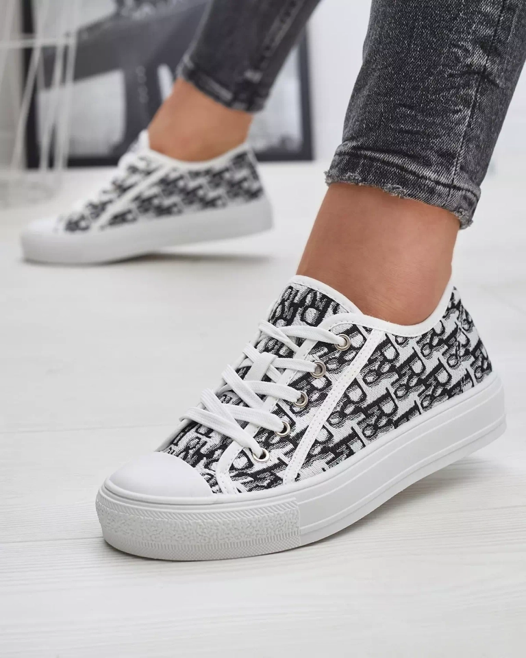 Weiße Damen-Sneaker mit schwarzem Aufdruck - Schuhe