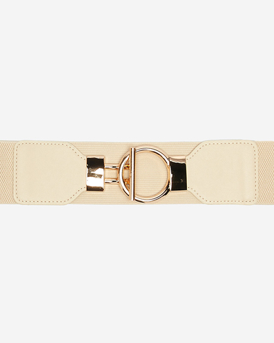 Beigefarbener elastischer Gürtel mit großer goldener Schnalle - Accessoires