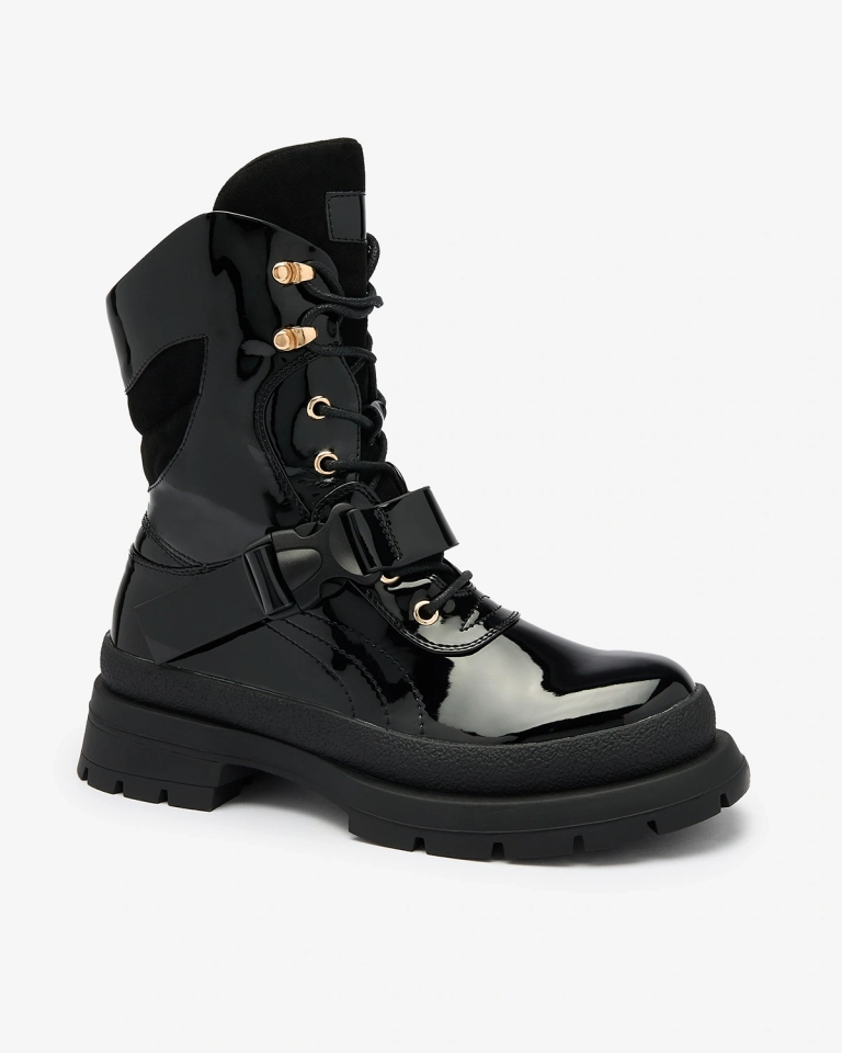 Royalfashion Damen Lackstiefel in schwarz Setogy