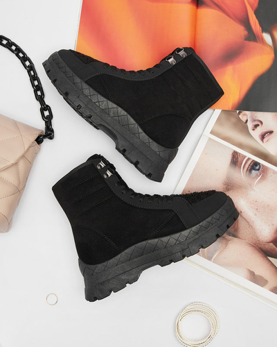 OUTLET Жіночі утеплені черевики-трапери чорного кольору Wosser- Footwear