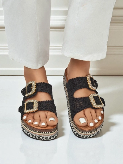 Royalfashion Damensandalen mit Strassschnallen GlamCork