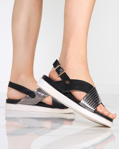 Schwarze Damensandalen mit silbernem Gürtel Gerii- Schuhe