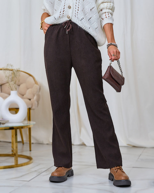 Жіночі штани з вельветової тканини Royalfashion темно-коричневого кольору