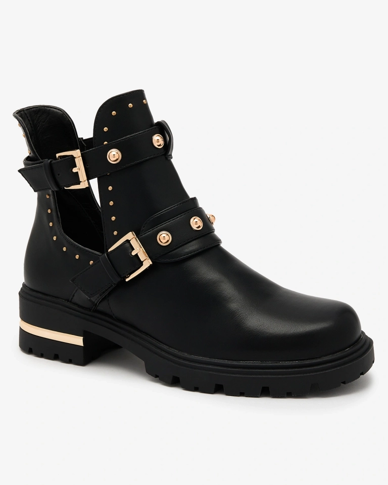 Royalfashion Damenstiefel mit flachem Absatz in schwarz Uscavca