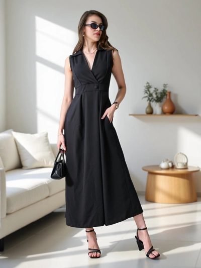 Royalfashion Damen ärmelloses Kleid mit Wickelausschnitt Bizness